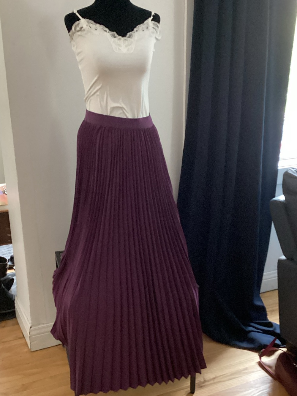 Pleated Maxi Skirt in Plum